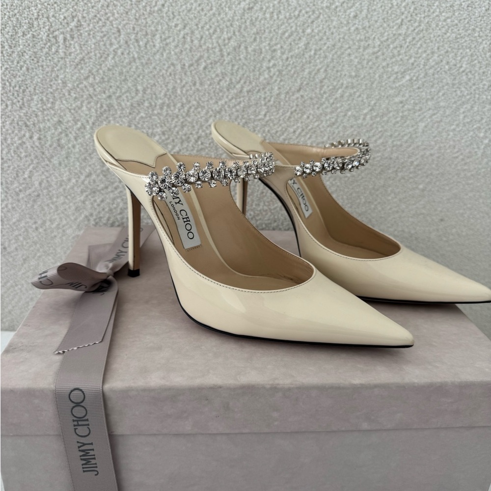 Jimmy Choo Ivory Crystal-Embellished Heels
